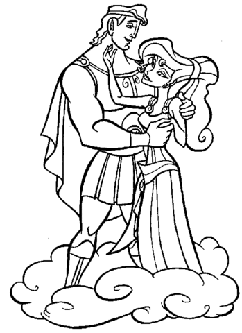 Hercules And Megara On Cloud  Coloring Page